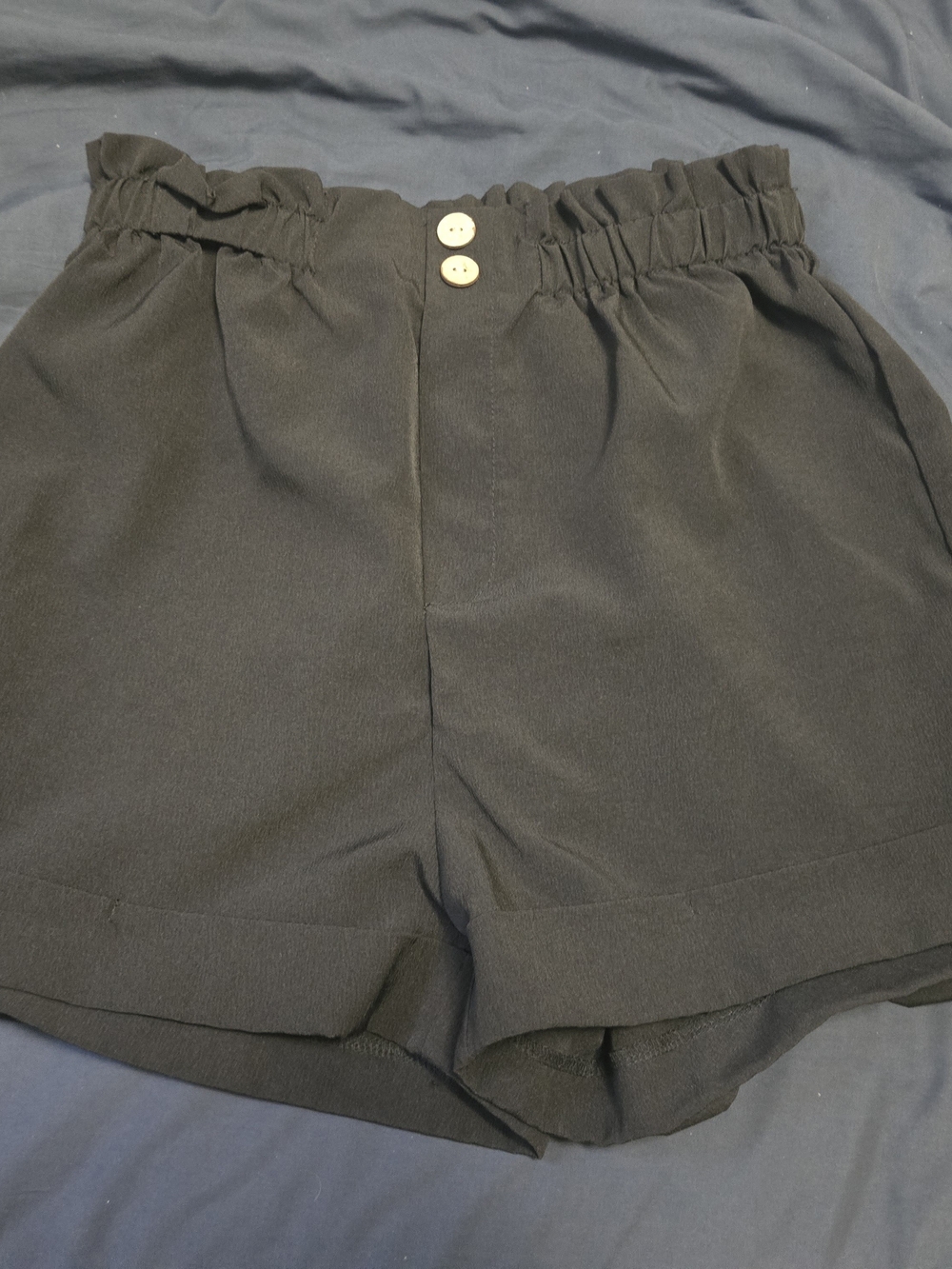 SHEIN Black High-Waist Paperbag Shorts with Button Accents